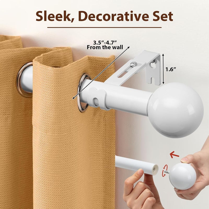 DEROFIT 12-20 Inch Side Curtain Rod,Set of 2, 1" Short Adjustable White Curtain Rods Side Curtain Rod with Decorative Finals, Heavy Duty Curtain Rod Set for Windows, Door - Image 2